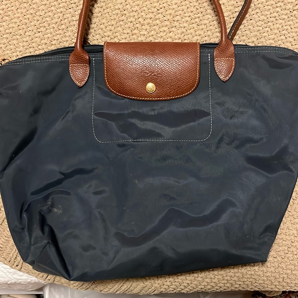 Longchamp Navy and Brown Tote Bag